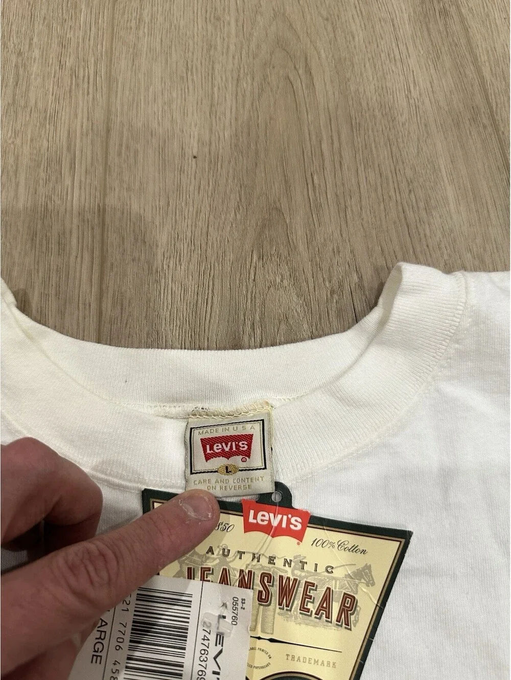 NWT VTG 90s LEVIS 501 Promo Genuine USA Made Jeans White Tee T-Shirt Mens Large